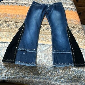 Quirky Size 9 Lazer jeans, bell bottoms, studded gently used jeans